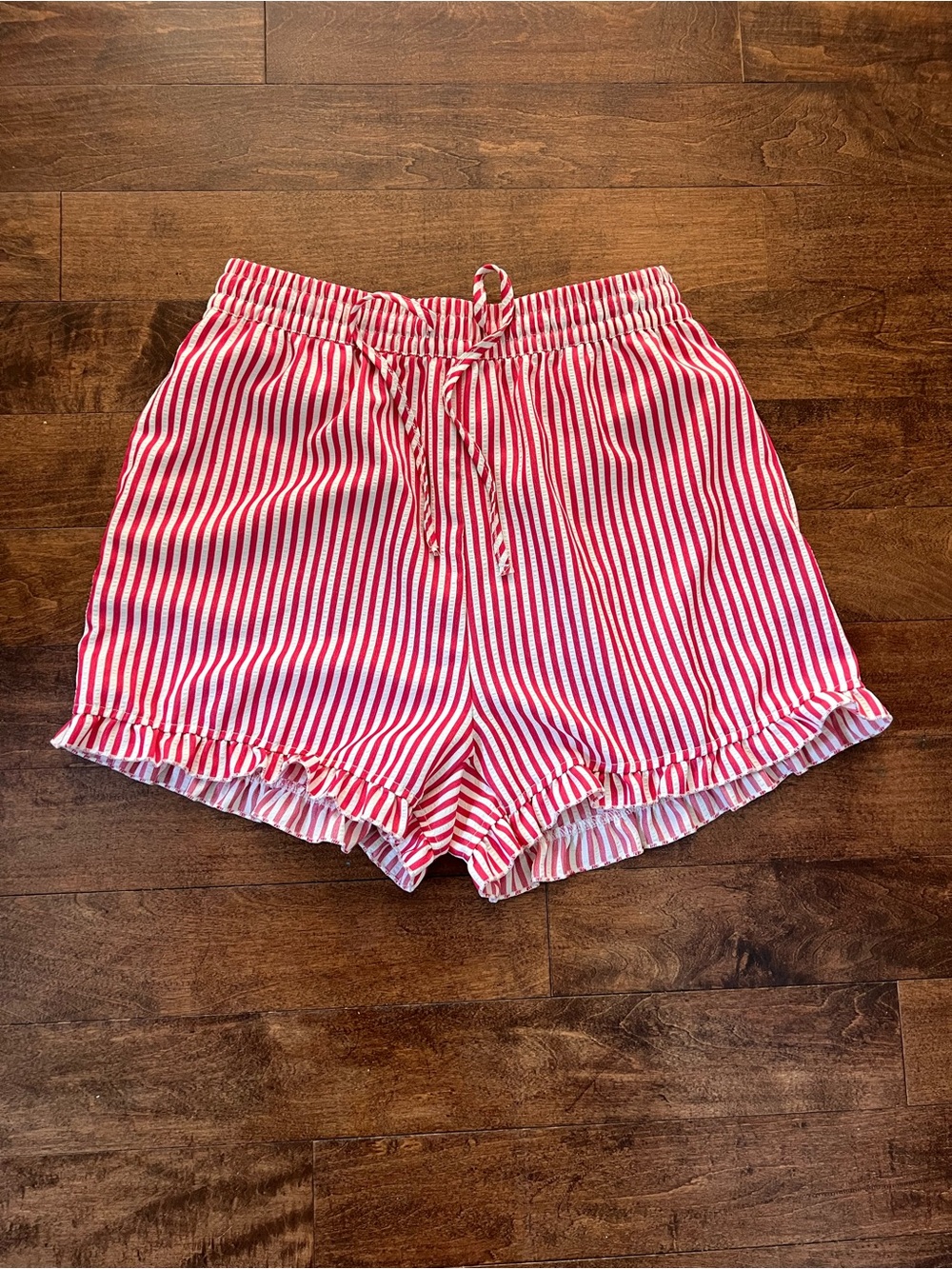 Pink Lily Red & White Striped High Waist Drawstring Shorts